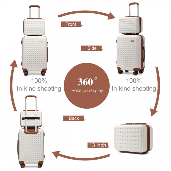 K2394L+EA2212 - Kono 6 Piece ABS Travel Set with Hard Shell Suitcase Vanity Case Weekend Bag and Toiletry Bag - Cream