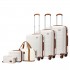 K2394L+EA2212 - Kono 6 Piece ABS Travel Set with Hard Shell Suitcase Vanity Case Weekend Bag and Toiletry Bag - Cream