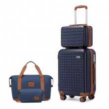 K2394L+EA2212 - Kono 20 Inch ABS Carry On Cabin Suitcase 4 Piece Travel Set Included Vanity Case And Weekend Bag and Toiletry Bag - Navy