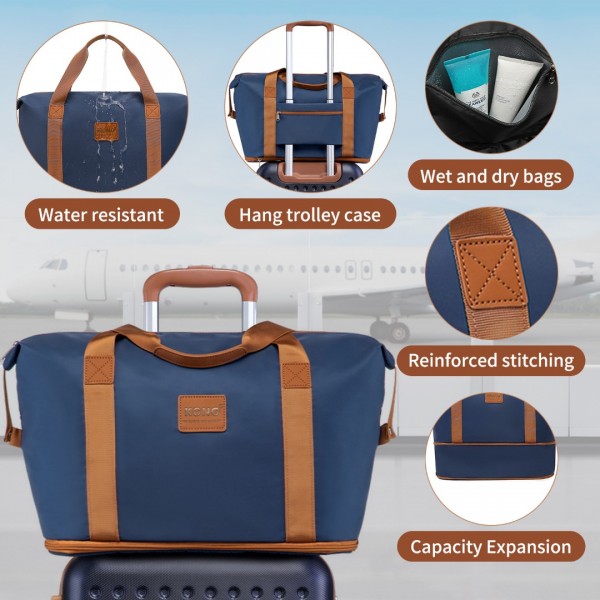 K2394L+EA2212 - Kono 6 Piece ABS Travel Set with Hard Shell Suitcase Vanity Case Weekend Bag and Toiletry Bag - Navy