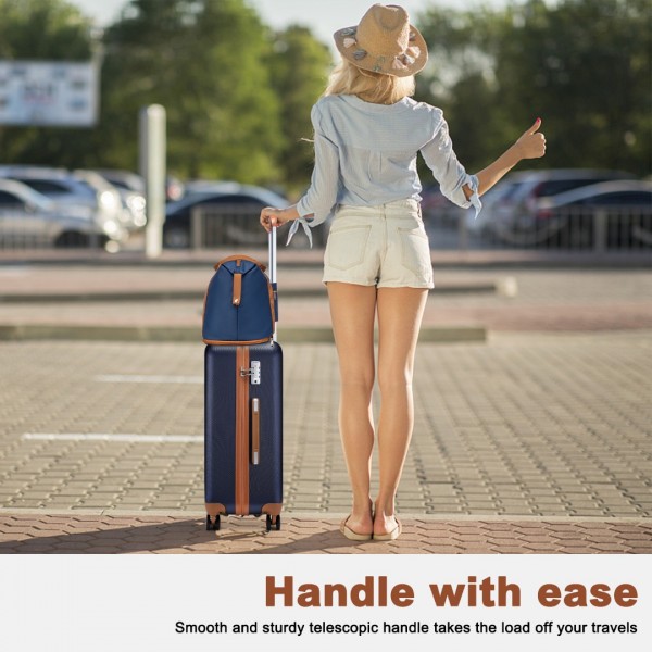 K2394L+EA2212 - Kono 6 Piece ABS Travel Set with Hard Shell Suitcase Vanity Case Weekend Bag and Toiletry Bag - Navy