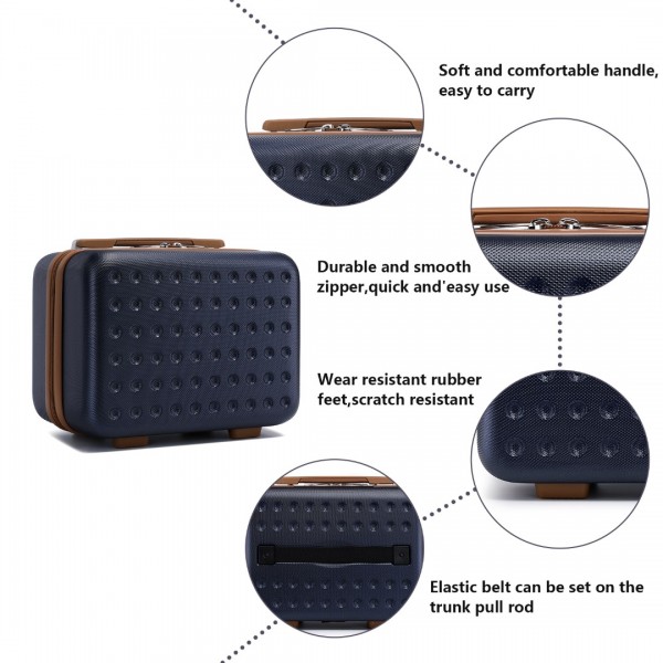 K2394L+EA2212 - Kono 6 Piece ABS Travel Set with Hard Shell Suitcase Vanity Case Weekend Bag and Toiletry Bag - Navy