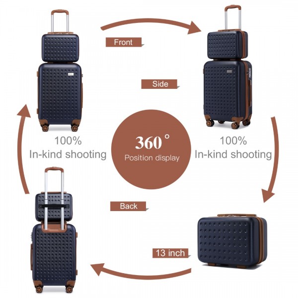 K2394L+EA2212 - Kono 6 Piece ABS Travel Set with Hard Shell Suitcase Vanity Case Weekend Bag and Toiletry Bag - Navy