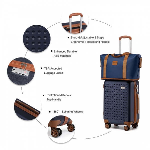 K2394L+EA2212 - Kono 6 Piece ABS Travel Set with Hard Shell Suitcase Vanity Case Weekend Bag and Toiletry Bag - Navy