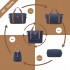 K2394L+EA2212 - Kono 6 Piece ABS Travel Set with Hard Shell Suitcase Vanity Case Weekend Bag and Toiletry Bag - Navy