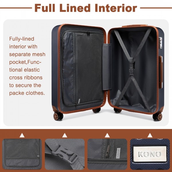 K2394L - Kono Leichtgewicht Harte Schale ABS Reisekoffer Mit TSA-Schloss und Schminkkoffer 4er Set - Marine