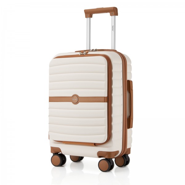 KSK2592 - Kono 21-Inch Front-Opening Cabin Suitcase with 15.6-Inch Laptop Compartment - Cream and Brown