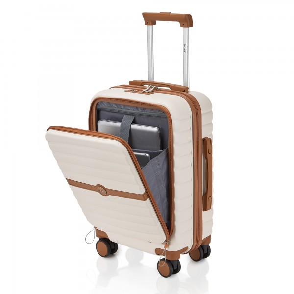 KSK2592 - Kono 21-Inch Front-Opening Cabin Suitcase with 15.6-Inch Laptop Compartment - Cream and Brown