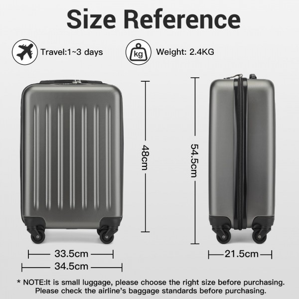 KSK2477 - Kono Durable 20 Inch Lightweight ABS Vertical Textured Carry-On Suitcase with Secure 3-Digit Lock - Grey