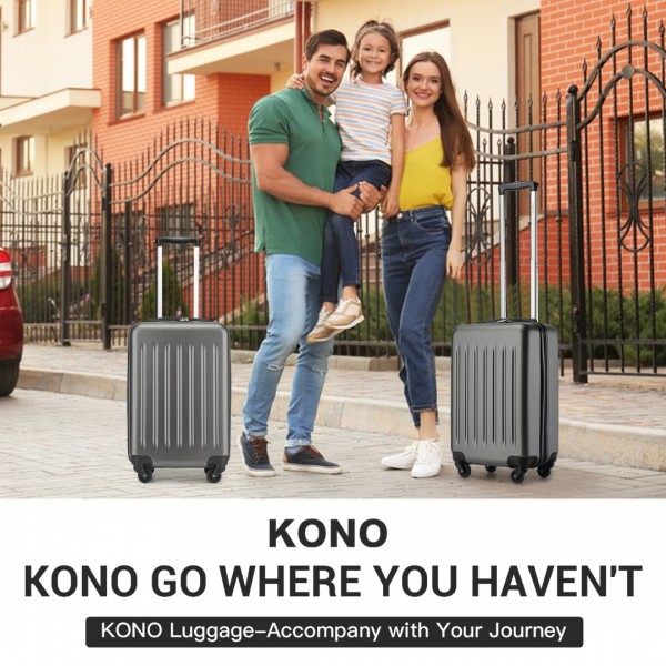 KSK2477 - Kono Durable 20 Inch Lightweight ABS Vertical Textured Carry-On Suitcase with Secure 3-Digit Lock - Grey
