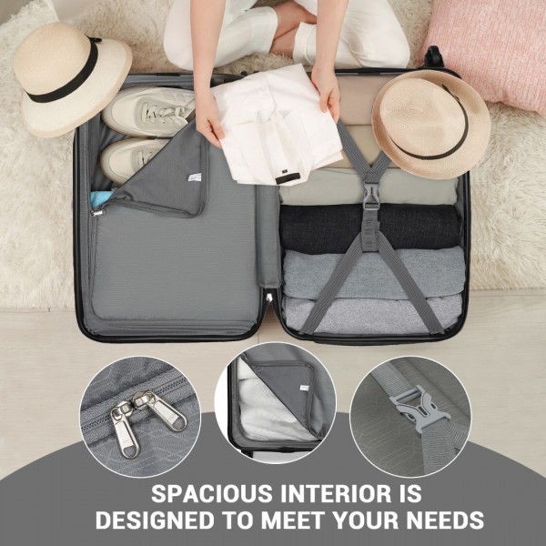KSK2477 - Kono Durable 20 Inch Lightweight ABS Vertical Textured Carry-On Suitcase with Secure 3-Digit Lock - Grey