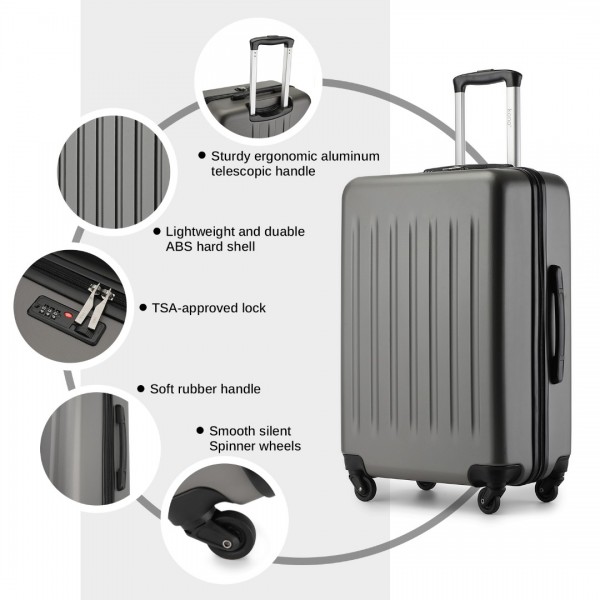 KSK2477 - Kono Durable 24 Inch Lightweight ABS Vertical Textured Check-in Suitcase with Secure 3-Digit Lock - Grey