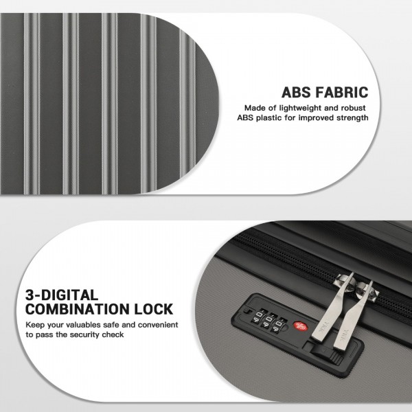 KSK2477 - Kono Durable 24 Inch Lightweight ABS Vertical Textured Check-in Suitcase with Secure 3-Digit Lock - Grey