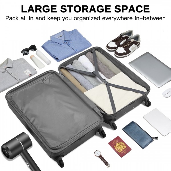 KSK2477 - Kono Durable 24 Inch Lightweight ABS Vertical Textured Check-in Suitcase with Secure 3-Digit Lock - Grey