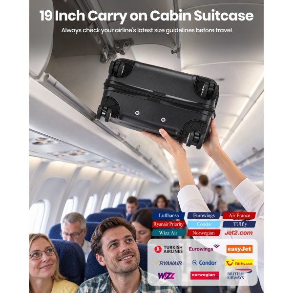 KSK2482 - Kono 3 -teilige horizontale gravierte Hartschalen-Taschen aus ABS+PC mit TSA-Schloss - Schwarz