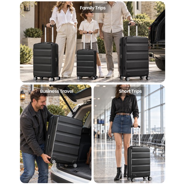KSK2482 - Kono 24 Inch Expandable Horizontal Engraved Hard Shell ABS+PC Check-In Suitcase with TSA Lock - Black