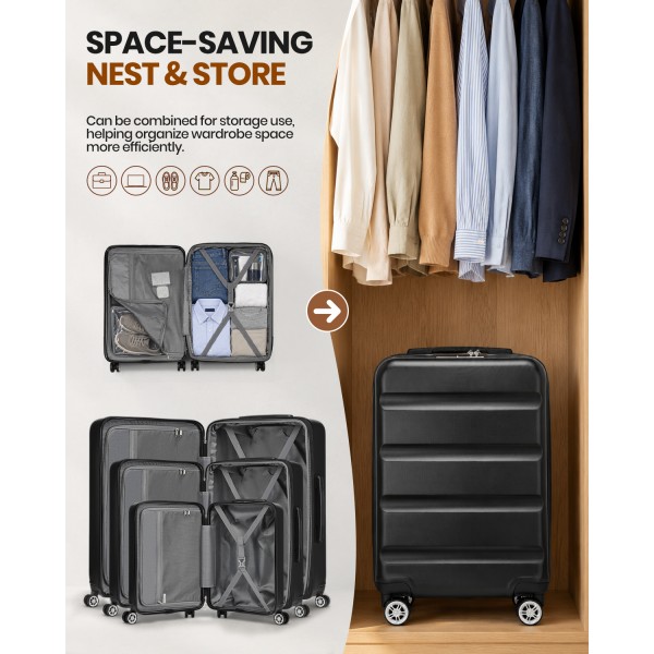KSK2482 - Kono 24 Inch Expandable Horizontal Engraved Hard Shell ABS+PC Check-In Suitcase with TSA Lock - Black