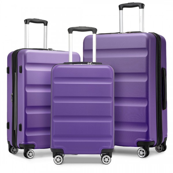 KSK2482 - Kono 3-Piece Horizontal Engraved Hard Shell ABS+PC Suitcase with TSA Lock - Purple