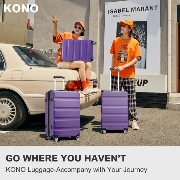 KSK2482 - Kono 3-Piece Horizontal Engraved Hard Shell ABS+PC Suitcase with TSA Lock - Purple