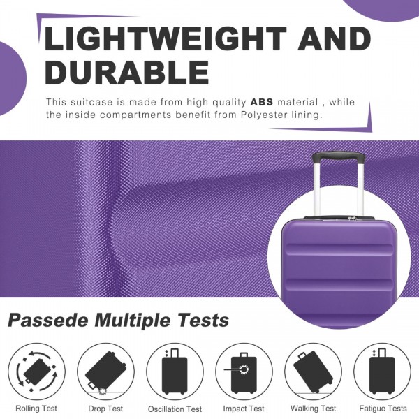KSK2482 - Kono 3-Piece Horizontal Engraved Hard Shell ABS+PC Suitcase with TSA Lock - Purple