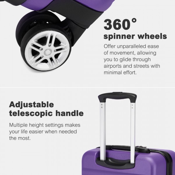 KSK2482 - Kono 3-Piece Horizontal Engraved Hard Shell ABS+PC Suitcase with TSA Lock - Purple