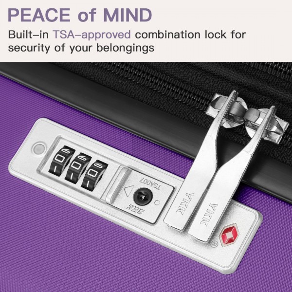 KSK2482 - Kono 3-Piece Horizontal Engraved Hard Shell ABS+PC Suitcase with TSA Lock - Purple