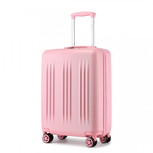 KSK2483 - Kono 20 Zoll Schlank Gestreift Handgepäckkoffer Langlebig ABS+PC Reisegepäck Mit Vier Spinner-Rädern und TSA-Schloss Perfekt für Reisen - Rosa