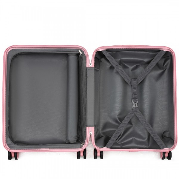 KSK2483 - Kono 20 Zoll Schlank Gestreift Handgepäckkoffer Langlebig ABS+PC Reisegepäck Mit Vier Spinner-Rädern und TSA-Schloss Perfekt für Reisen - Rosa