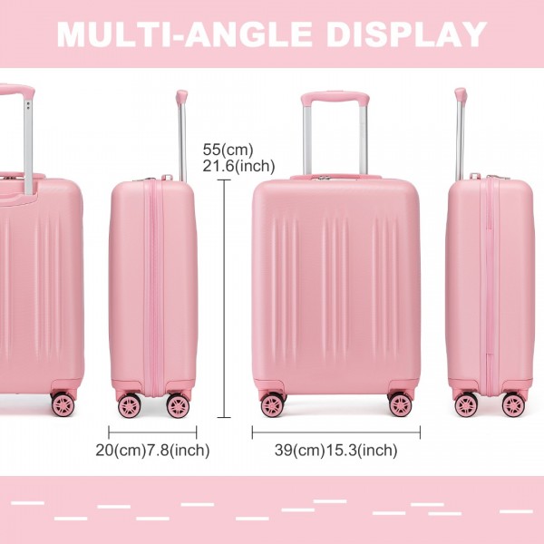 KSK2483 - Kono 20 Zoll Schlank Gestreift Handgepäckkoffer Langlebig ABS+PC Reisegepäck Mit Vier Spinner-Rädern und TSA-Schloss Perfekt für Reisen - Rosa
