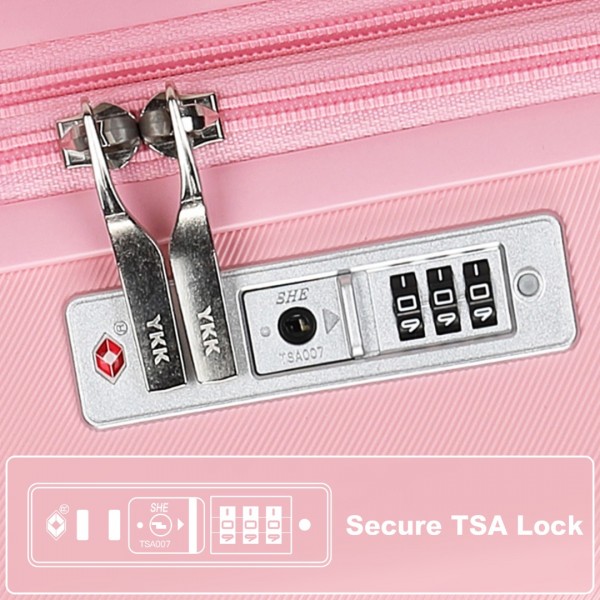 KSK2483 - Kono 20 Zoll Schlank Gestreift Handgepäckkoffer Langlebig ABS+PC Reisegepäck Mit Vier Spinner-Rädern und TSA-Schloss Perfekt für Reisen - Rosa