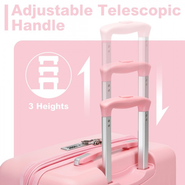 KSK2483 - Kono 20 Zoll Schlank Gestreift Handgepäckkoffer Langlebig ABS+PC Reisegepäck Mit Vier Spinner-Rädern und TSA-Schloss Perfekt für Reisen - Rosa