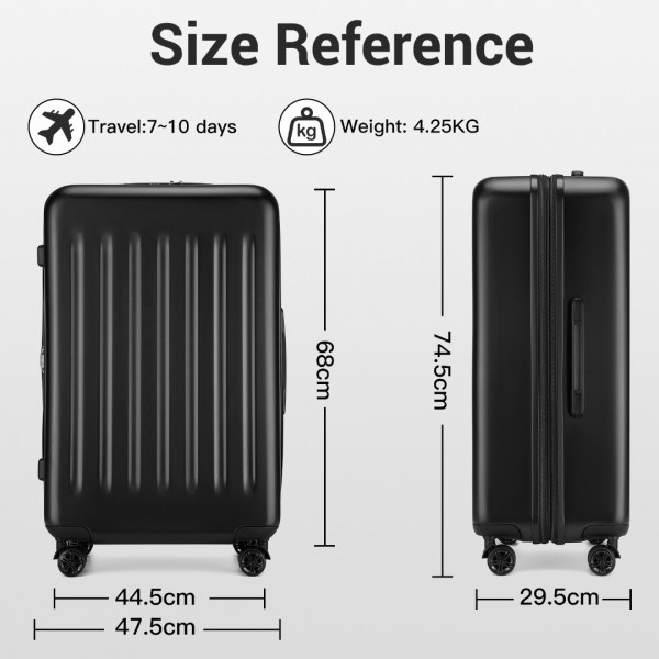 KSK2477 - Kono Durable 28 Inch Expandable ABS Vertical Textured Hard Shell Suitcase with Secure 3-Digit Lock - Black