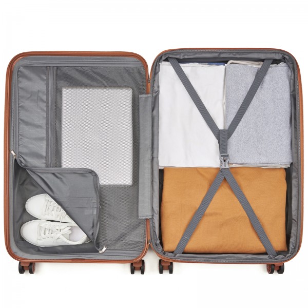 KSK2484 - Kono 28 Zoll Ausbaufähig Leichtgewicht Harte Schale ABS+PC Check-In-Koffer mit TSA-Schloss Ideal für längere Reisen und sicheres Reisen - Grün und Braun