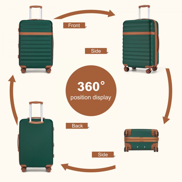 KSK2484 - Kono 3-Piece Expandable Luggage Set 20"/24"/28" Durable Hard Shell ABS+PC Suitcases with TSA Lock for Secure Travel - Green and Brown