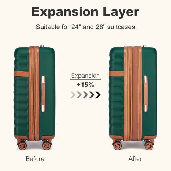 KSK2484 - Kono 3-Piece Expandable Luggage Set 20"/24"/28" Durable Hard Shell ABS+PC Suitcases with TSA Lock for Secure Travel - Green and Brown