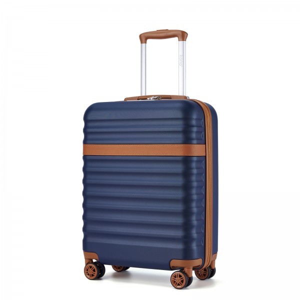 KSK2484 - Kono 20 Inch Stylish Lightweight Hard Shell ABS+PC Cabin Carry-On Suitcase with TSA Lock for Enhanced Security - Navy and Brown