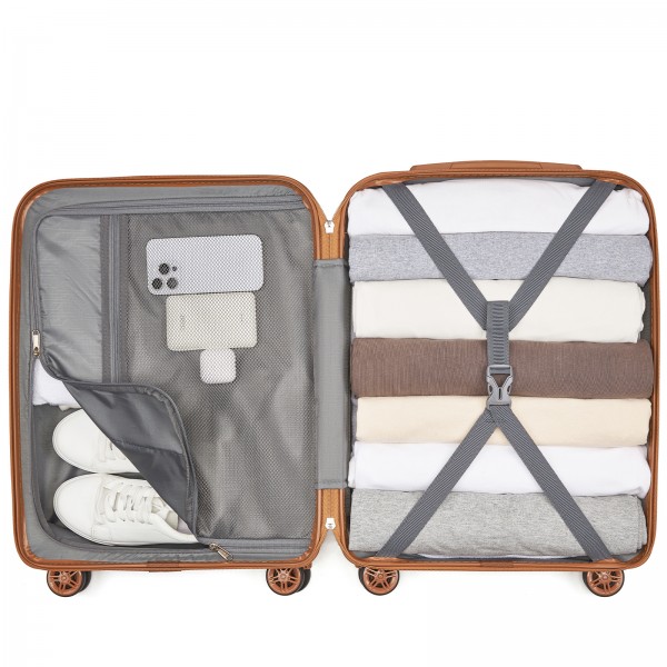 KSK2484 - Kono 20 Inch Stylish Lightweight Hard Shell ABS+PC Cabin Carry-On Suitcase with TSA Lock for Enhanced Security - Navy and Brown