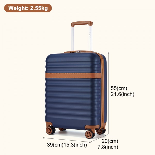 KSK2484 - Kono 20 Inch Stylish Lightweight Hard Shell ABS+PC Cabin Carry-On Suitcase with TSA Lock for Enhanced Security - Navy and Brown