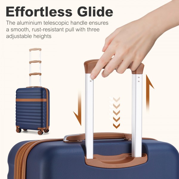 KSK2484 - Kono 20 Inch Stylish Lightweight Hard Shell ABS+PC Cabin Carry-On Suitcase with TSA Lock for Enhanced Security - Navy and Brown