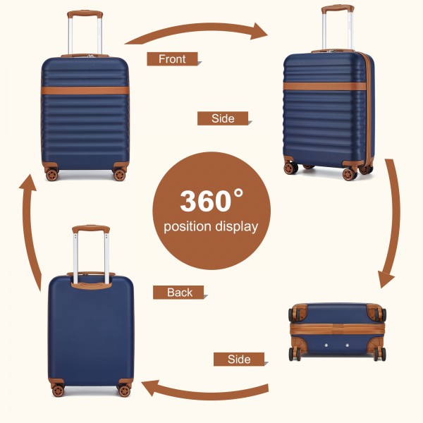 KSK2484 - Kono 20 Inch Stylish Lightweight Hard Shell ABS+PC Cabin Carry-On Suitcase with TSA Lock for Enhanced Security - Navy and Brown