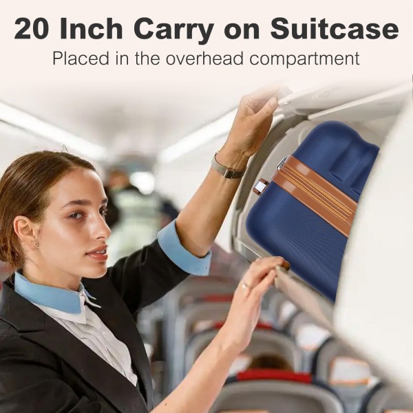 KSK2484 - Kono 20 Inch Stylish Lightweight Hard Shell ABS+PC Cabin Carry-On Suitcase with TSA Lock for Enhanced Security - Navy and Brown