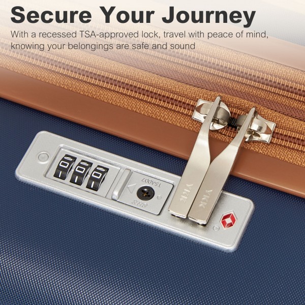 KSK2484 - Kono 20 Inch Stylish Lightweight Hard Shell ABS+PC Cabin Carry-On Suitcase with TSA Lock for Enhanced Security - Navy and Brown