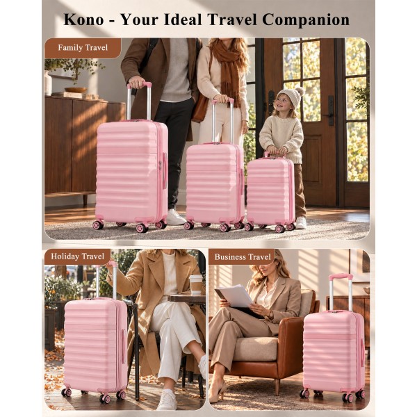 KSK2484 - Kono 32-Zoll ABS+PC Hartschalen-Spinner-Koffer mit Teleskopgriff - Rosa