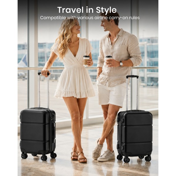 KSK2485 - Kono 20 Inch Premium ABS Cabin Carry-On Suitcase with Secure Combination Lock for Effortless Travel - Black