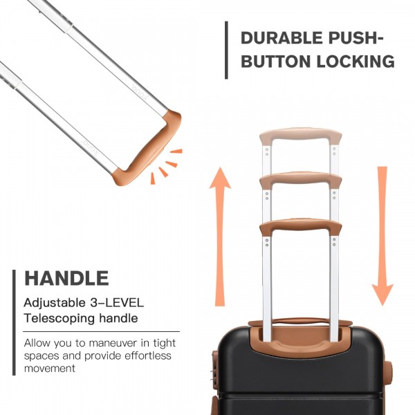 KSK2485 - Kono 20 Zoll Hochwertig ABS Kabinen-Tragekoffer mit sicherem Kombinationsschloss für müheloses Reisen - Schwarz und Braun