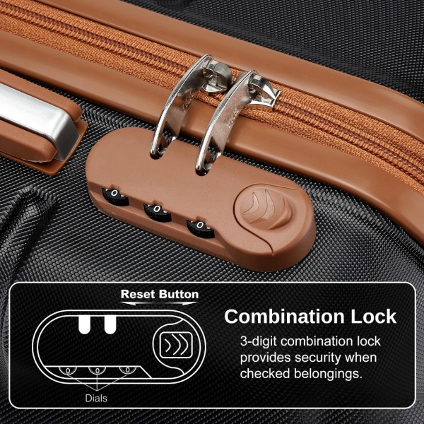 KSK2485 - Kono 20 Zoll Hochwertig ABS Kabinen-Tragekoffer mit sicherem Kombinationsschloss für müheloses Reisen - Schwarz und Braun