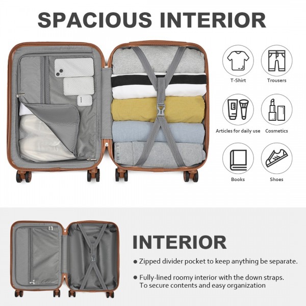 KSK2485 - Kono 20 Zoll Hochwertig ABS Kabinen-Tragekoffer mit sicherem Kombinationsschloss für müheloses Reisen - Schwarz und Braun