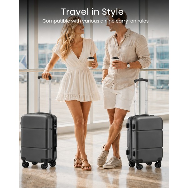 KSK2485 - Kono 20 Inch Premium ABS Cabin Carry-On Suitcase with Secure Combination Lock for Effortless Travel - Grey and black