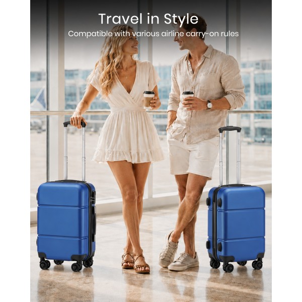KSK2485 - Kono 20 Inch Premium ABS Cabin Carry-On Suitcase with Secure Combination Lock for Effortless Travel - Navy and Black