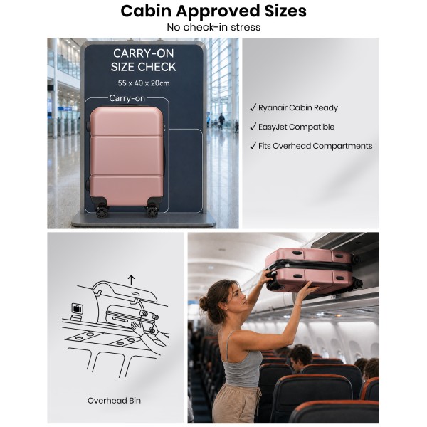 KSK2485 - Kono 20 Inch Premium ABS Cabin Carry-On Suitcase with Secure Combination Lock for Effortless Travel - Nude and Black